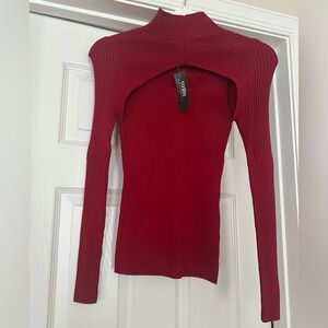 Red Ribbed Cut-Out Bodysuit Crop Top